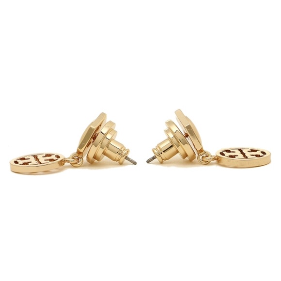 TORY BURCH • Gold Hexagon Logo Drop Earrings - Picture 8 of 8